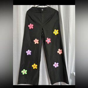 Floral Black Wide-Leg Pants